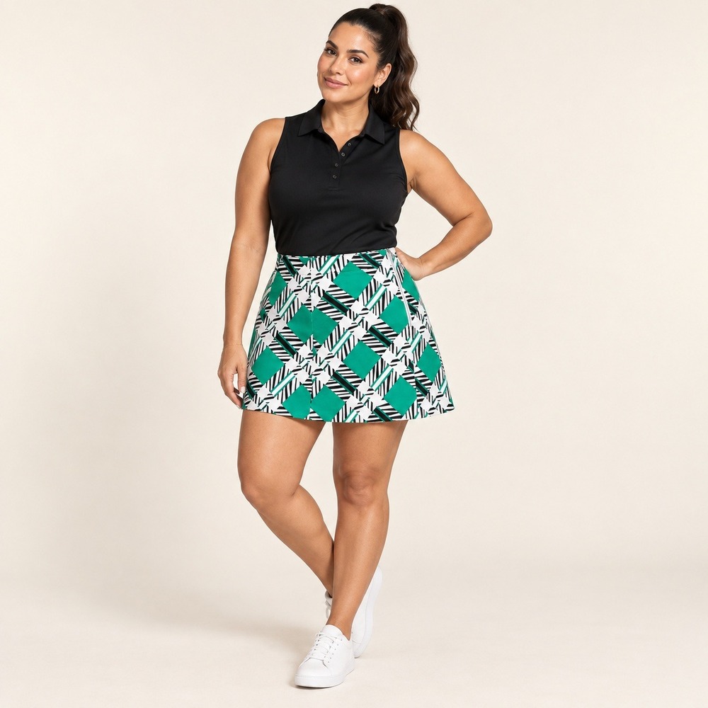 Lady Hagen Golf Skort Size 14 Green Black Geometric Print Stretch Preppy